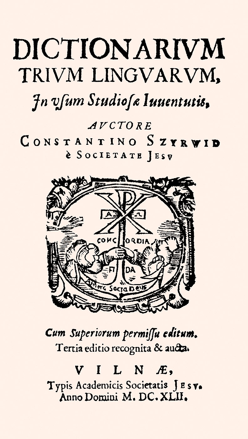 Konstantino Sirvydo Lenkų–Lotynų–Lietuvių kalbų žodyno viršelis, XVII a.

